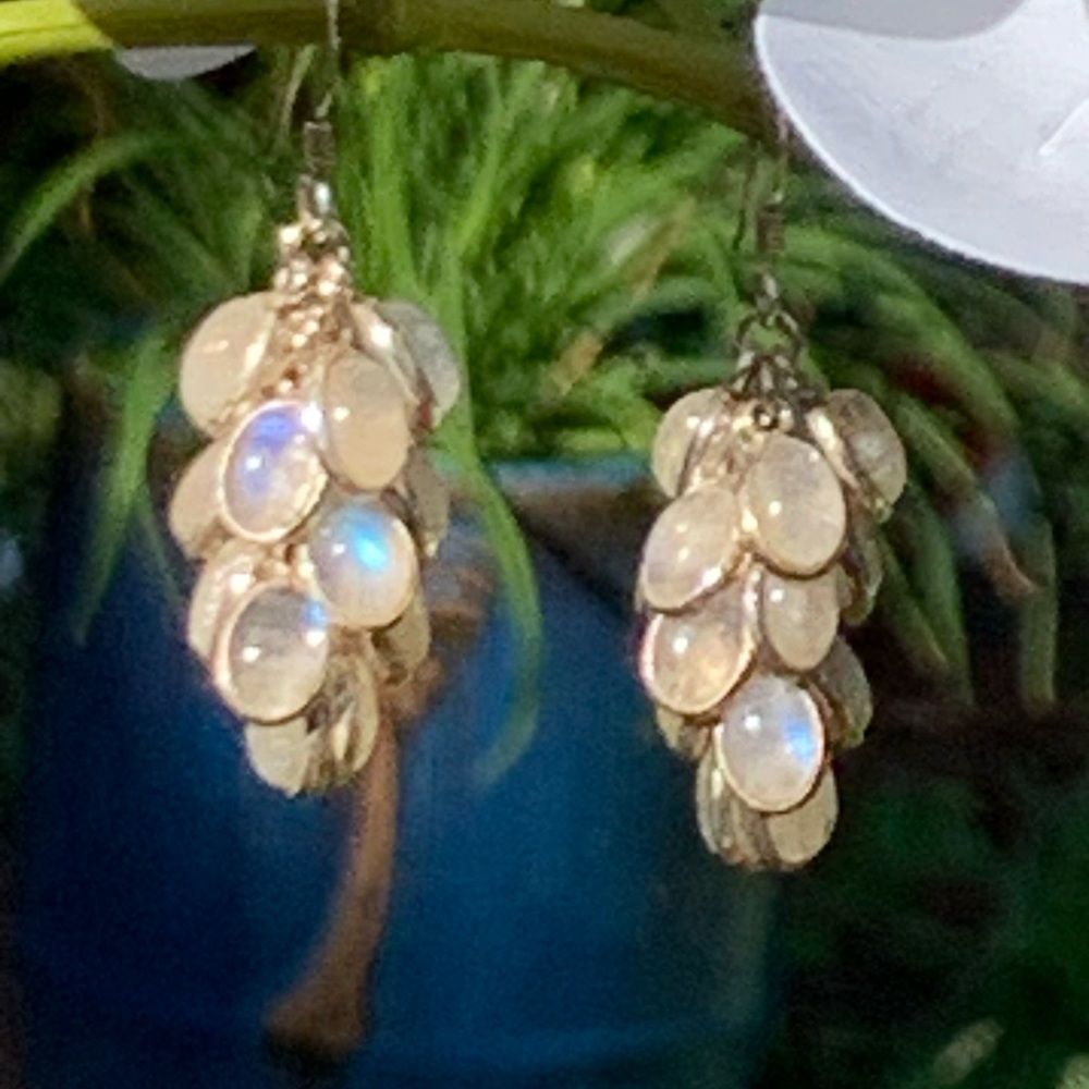 Sterling Silver Bezel Set Moonstone Dangle Cha Cha Earrings